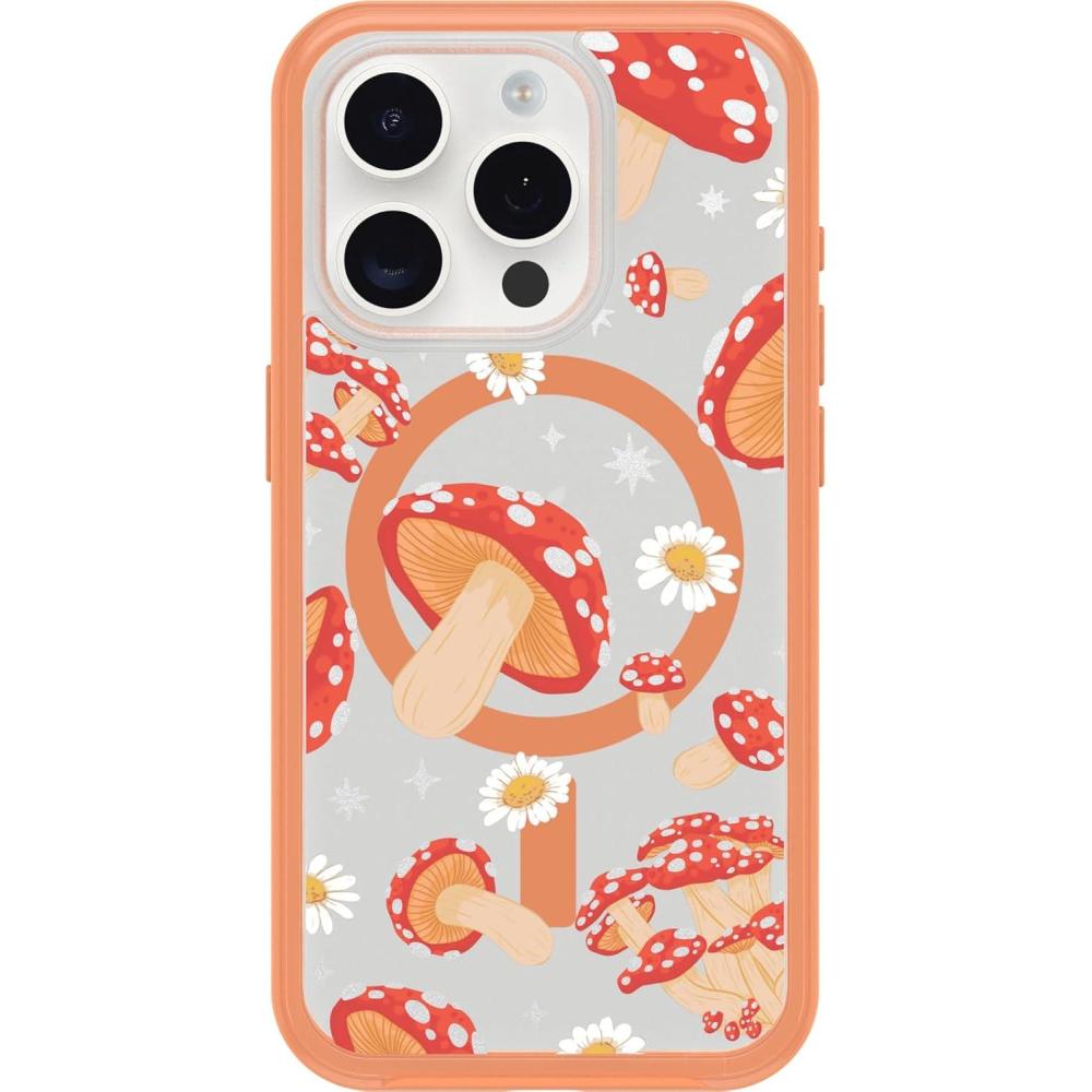 imageOtterBox iPhone 15 Pro Only Symmetry Series Clear Case  Fungi Orange Snaps to MagSafe UltraSleek Raised Edges Protect Camera ampamp Screen