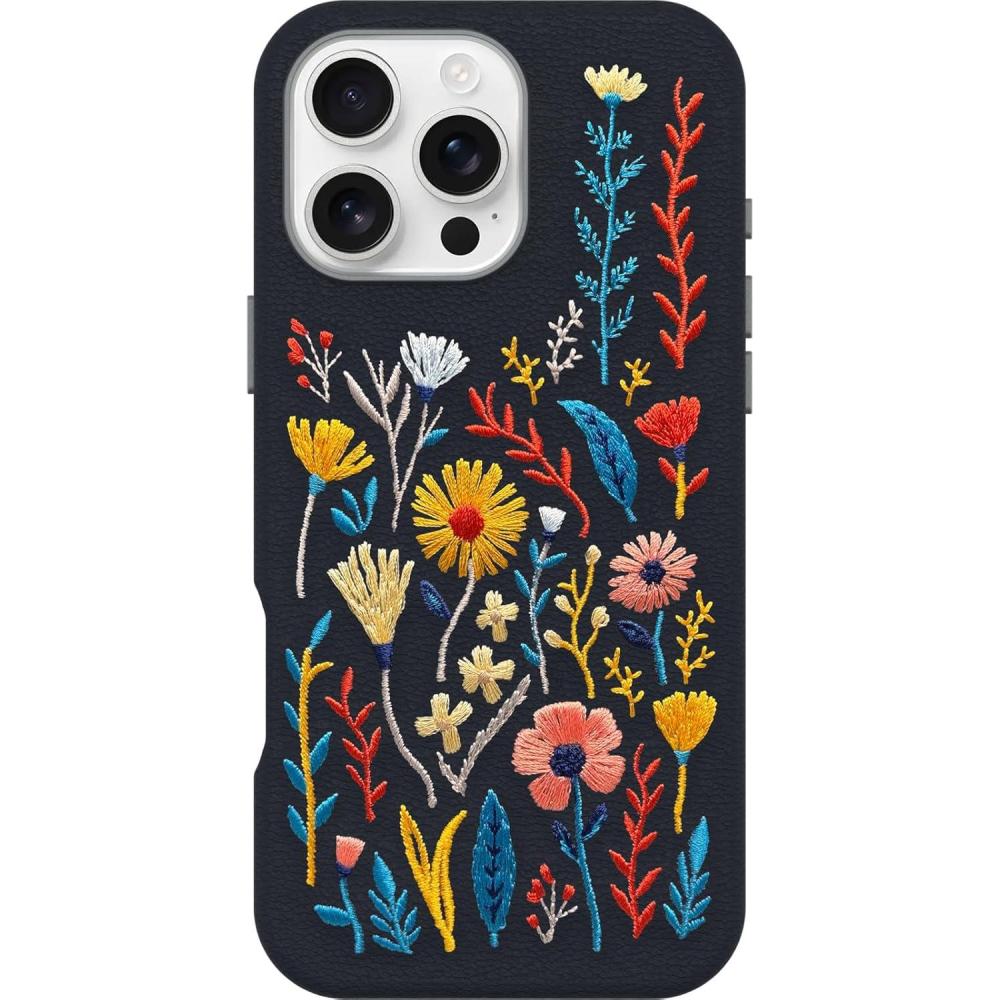 imageOtterBox iPhone 16 Pro Max Symmetry Series Cactus Leather Embroidery for MagSafe  Enchanted Garden Blue
