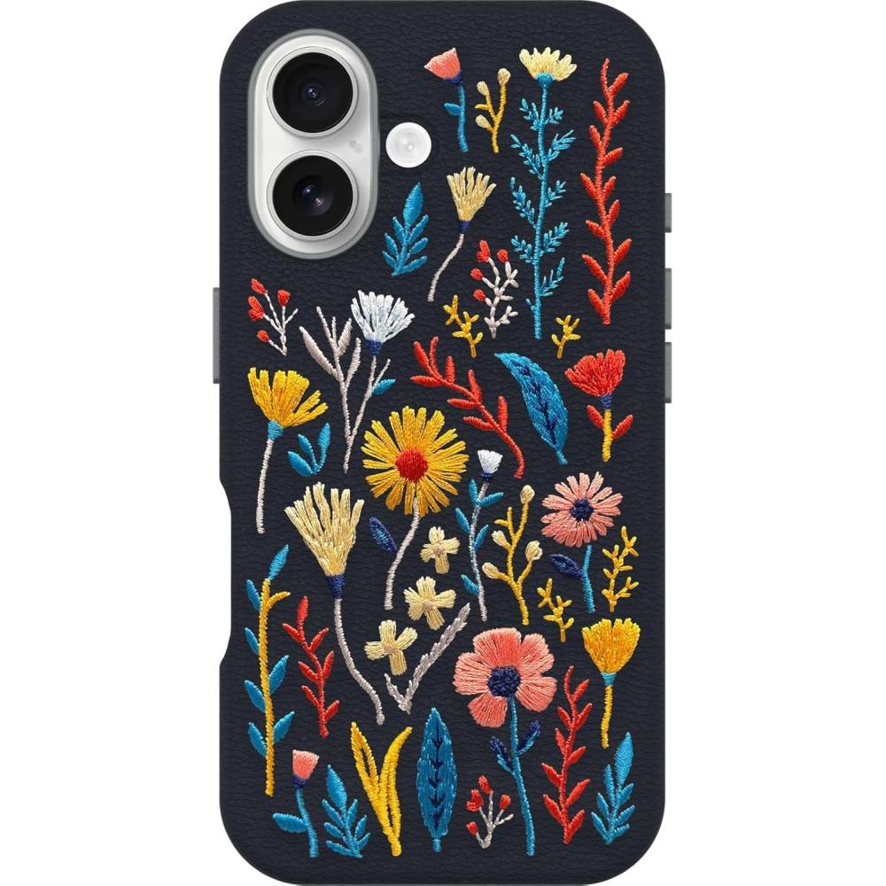 imageOtterBox iPhone 16 Symmetry Series Cactus Leather Embroidery for MagSafe  Enchanted Garden Blue