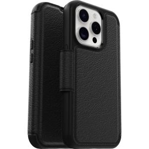 OtterBox iPhone 15 Pro (Only) Strada Folio Series Case – SHADOW (Black), card holder, snaps to MagSafe, genuine leather, pocket-friendly, folio case (ships in polybag, ideal for business customers)