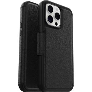 OtterBox iPhone 15 Pro MAX (Only) Strada Folio Series Case – SHADOW (Black), card holder, snaps to MagSafe, genuine leather, pocket-friendly, folio case (ships in polybag)