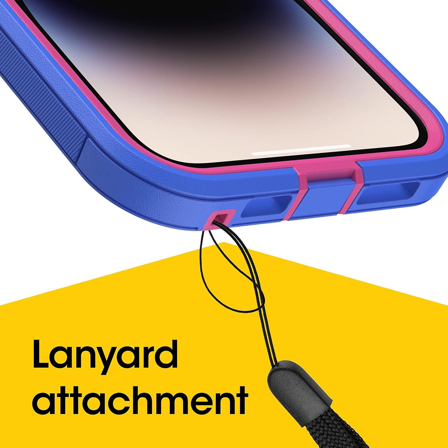 imageOtterBox iPhone 14 Pro ONLY Defender Series XT Case Black Crystal screenless Rugged Snaps to MagSafe Lanyard AttachmentPink