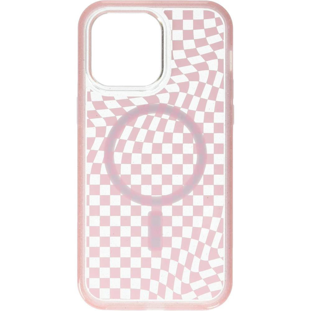 imageOtterBox iPhone 14 Pro Max Symmetry Series Clear Case  Checkmate Pink Snaps to MagSafe UltraSleek Raised Edges Protect Camera ampamp Screen