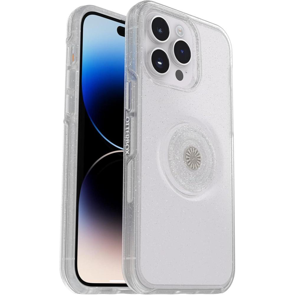 imageOtterBox iPhone 14 Pro ONLY Otter  Pop Symmetry Series Clear Case  Stardust POP ClearGlitter Integrated PopSockets PopGrip Slim PocketFriendly Raised Edges Protect Camera ampamp ScreenClearGlitter