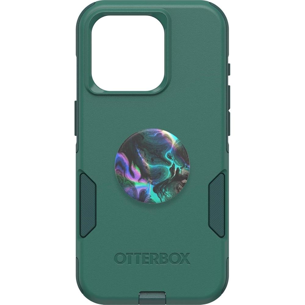 imageOtterBox Bundle iPhone 15 Pro Only Commuter Series Case  GET Your Greens  PopSockets PopGrip Oil Agate Slim ampamp Tough PocketFriendly with Port Protection PopGrip Included