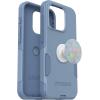 OtterBox Bundle iPhone 15 Pro (Only) Commuter Series Case – (Crisp Denim) + PopSockets PopGrip (Opal), Slim & Tough, Pocket-Friendly, with Port Protection, PopGrip Included