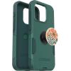 OtterBox Bundle iPhone 15 Pro (Only) Commuter Series Case – (GET Your Greens) + PopSockets PopGrip (Fall Fleur), Slim & Tough, Pocket-Friendly, with Port Protection, PopGrip Included