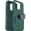 OtterBox Bundle iPhone 15 Pro (Only) Commuter Series Case – (GET Your Greens) + PopSockets PopGrip (Oil Agate), Slim & Tough, Pocket-Friendly, with Port Protection, PopGrip Included