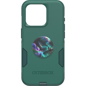 OtterBox Bundle iPhone 15 Pro (Only) Commuter Series Case – (GET Your Greens) + PopSockets PopGrip (Oil Agate), Slim & Tough, Pocket-Friendly, with Port Protection, PopGrip Included