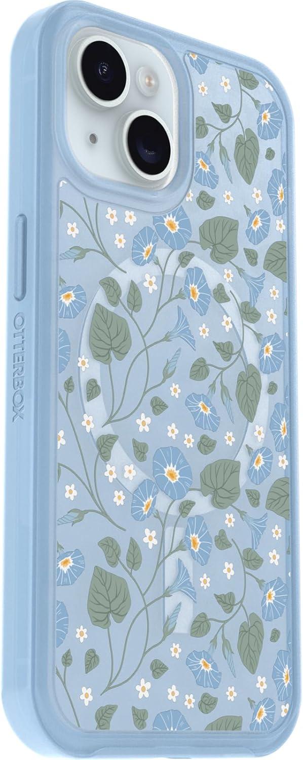 imageOtterBox iPhone 15 iPhone 14 and iPhone 13 Symmetry Series Clear Case Dawn Floral Blue Snaps to MagSafe UltraSleek Raised Edges Protect Camera ampamp Screen
