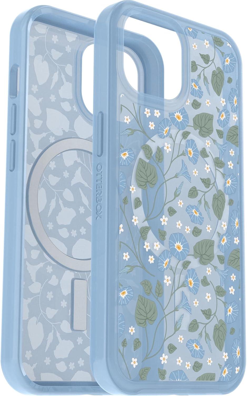 imageOtterBox iPhone 15 iPhone 14 and iPhone 13 Symmetry Series Clear Case Dawn Floral Blue Snaps to MagSafe UltraSleek Raised Edges Protect Camera ampamp Screen
