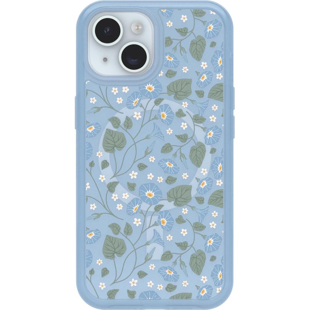 imageOtterBox iPhone 15 iPhone 14 and iPhone 13 Symmetry Series Clear Case  Dawn Floral Blue Snaps to MagSafe UltraSleek Raised Edges Protect Camera ampamp Screen