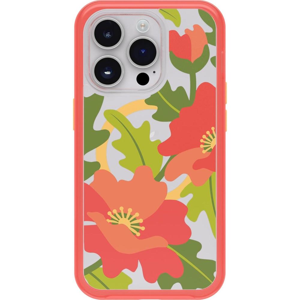 imageOtterBox iPhone 14 Pro Symmetry Series Clear Case  Quilted Poppies Red Snaps to MagSafe UltraSleek Raised Edges Protect Camera ampamp ScreenQuilted Poppies