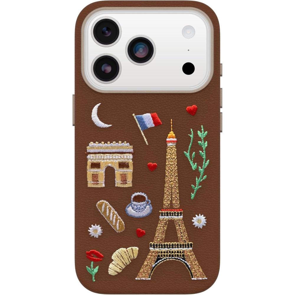 imageOtterBox iPhone 17 Pro Symmetry Series Cactus Leather Embroidery Case  City of Love  Brown