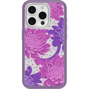 OtterBox iPhone 15 Pro (Only) Symmetry Series Clear Case – PAPERCUT FLOWERS (Purple), snaps to MagSafe, ultra-sleek, raised edges protect camera & screen