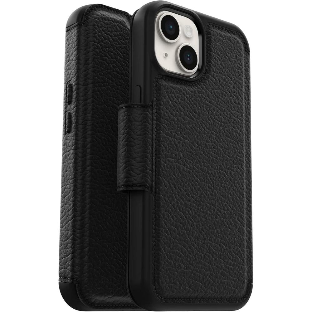 imageOtterBox iPhone 14 ampamp iPhone 13 Strada Series Case Shadow Black Card Holder Genuine Leather PocketFriendly Folio caseBlack