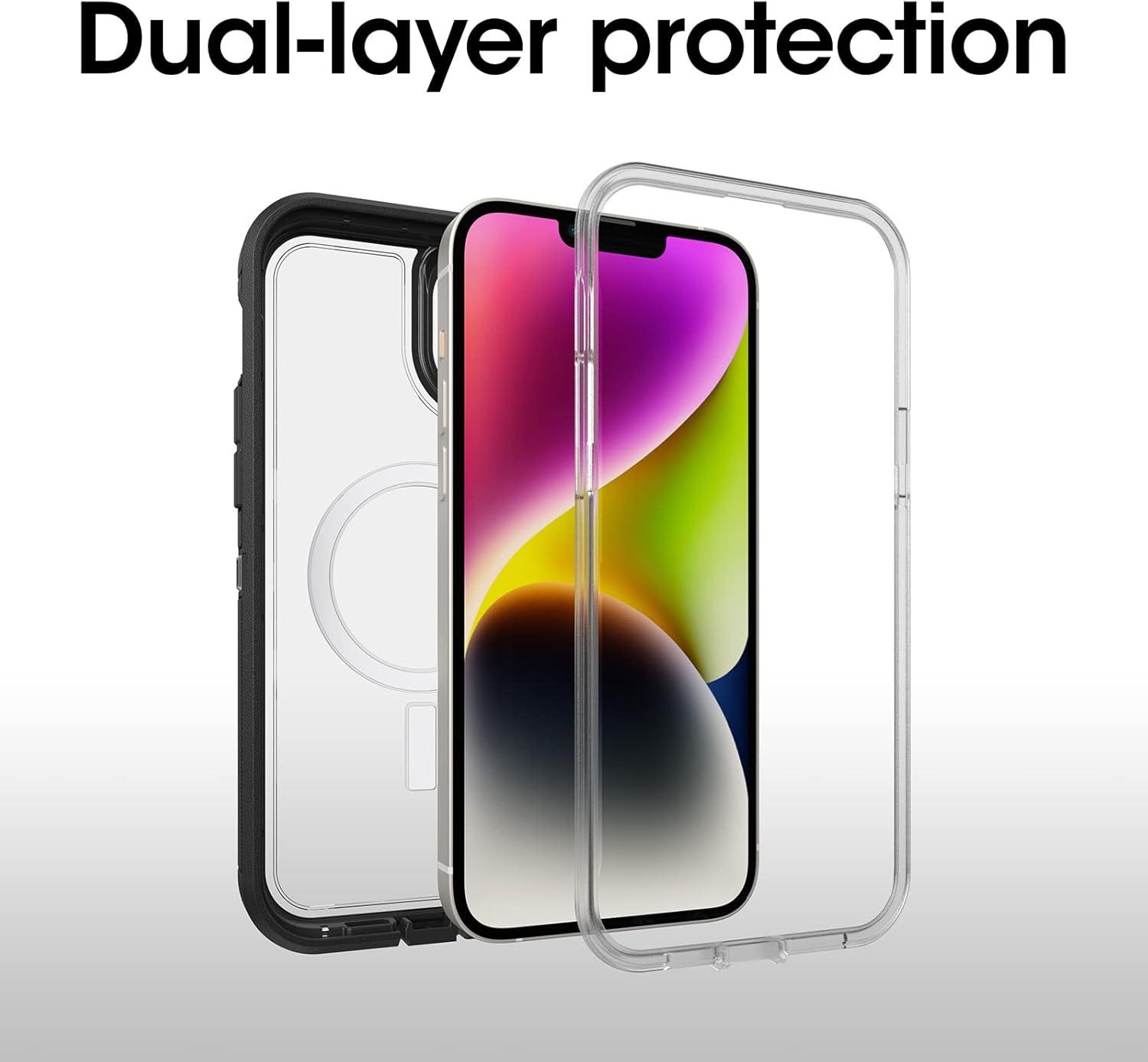 imageOtterBox iPhone 14 Plus Defender Series XT Case Black Crystal screenless Rugged Snaps to MagSafe Lanyard Attachment