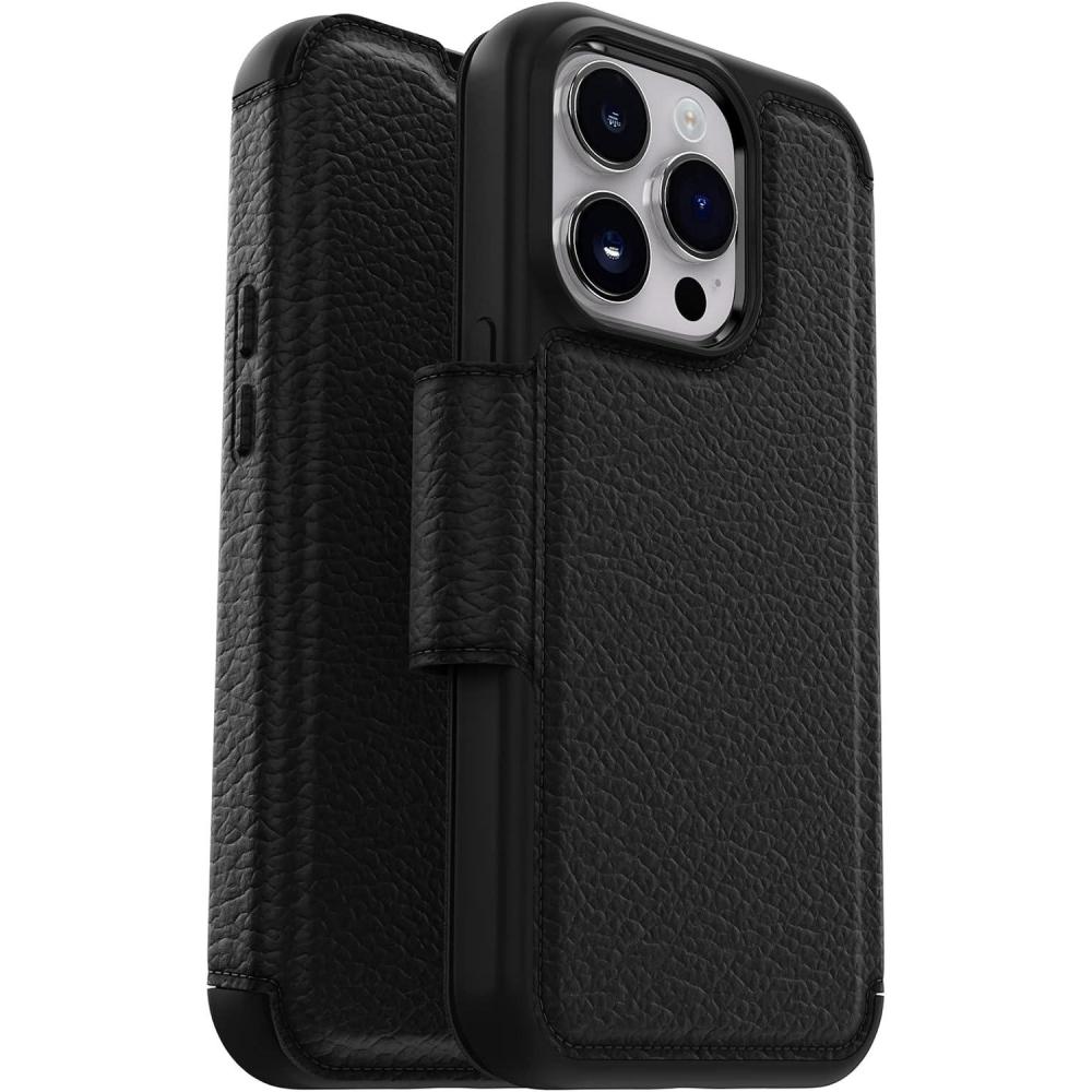 imageOtterBox iPhone 14 Pro ONLY Strada Series Case  Shadow Black Card Holder Genuine Leather PocketFriendly Folio caseBlack