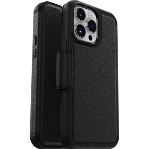 OtterBox iPhone 14 Pro Max (ONLY) Strada Series Case – SHADOW (Black), card holder, genuine leather, pocket-friendly, folio case(Black)