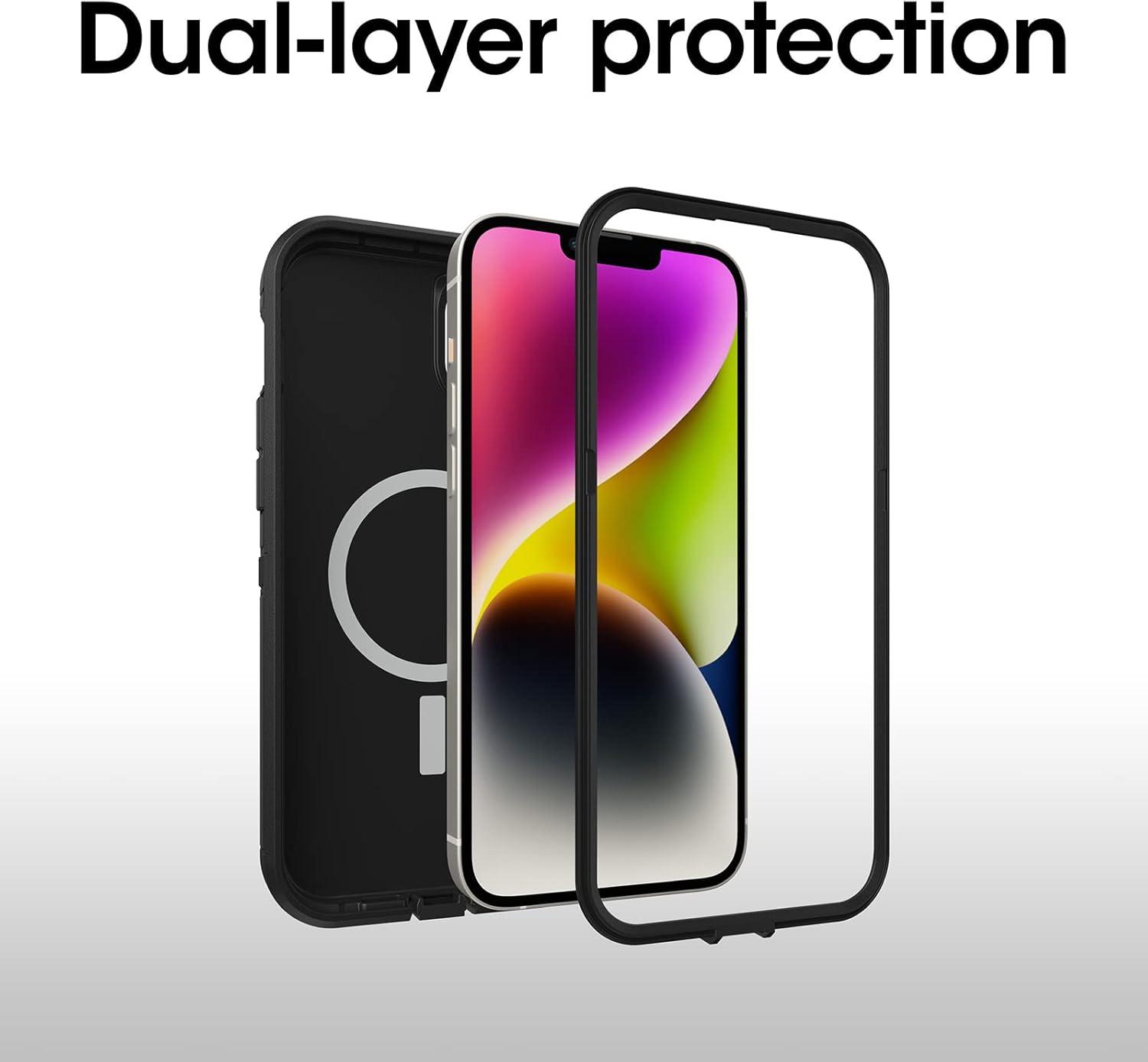 imageOtterBox iPhone 14 Plus Defender Series XT Case Black Screenless Rugged Snaps to MagSafe Lanyard Attachment