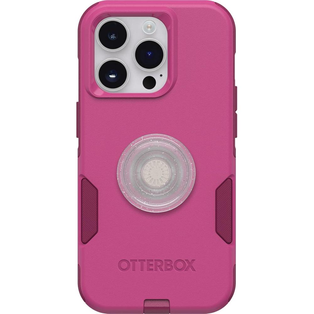 imageOtterBox Bundle Commuter Series Case for iPhone 14 PRO INTO The Fuchsia PopSockets PopGrip ClearGlitterSilver