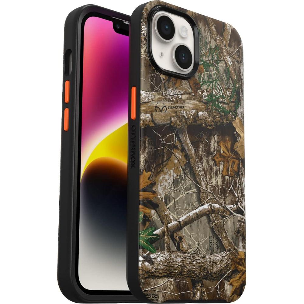 imageOtterBox Symmetry Series Graphics Antimicrobial Case with MagSafe for iPhone 14 amp iPhone 13  Realtree Blaze Edge Camo