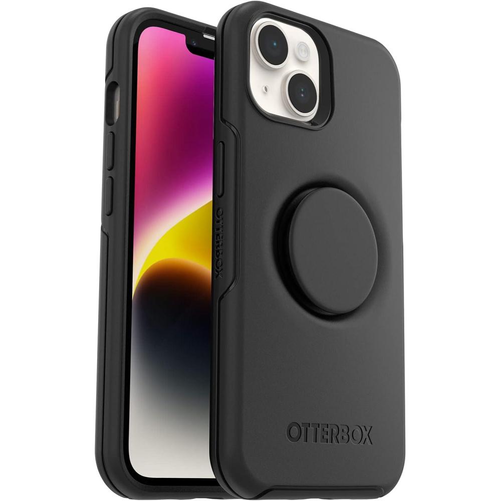 imageOtterBox iPhone 14 Plus Otter  Pop Symmetry Series Case  Black Integrated PopSockets PopGrip Slim PocketFriendly Raised Edges Protect Camera amp ScreenBlack