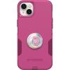 OtterBox Bundle Commuter Series Case for iPhone 14 Plus – (INTO The Fuchsia) + PopSockets PopGrip – (Clear/Glitter/Silver)(Jawbreaker Gloss)