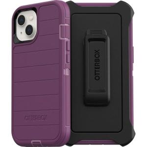 OtterBox Defender Series Screenless Edition Case for iPhone 13 (Only) – Holster Clip Included – Microbial Defense Protection – Non-Retail Packaging – Black(Happy Purple)