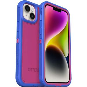OtterBox iPhone 14 Plus Defender Series XT Case – Blooming Lotus (Pink), screenless, Rugged, Snaps to MagSafe, Lanyard Attachment