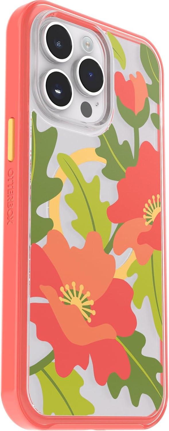 imageOtterBox iPhone 14 Pro Max Symmetry Series Clear Case Quilted Poppies Red Snaps to MagSafe UltraSleek Raised Edges Protect Camera amp Screen