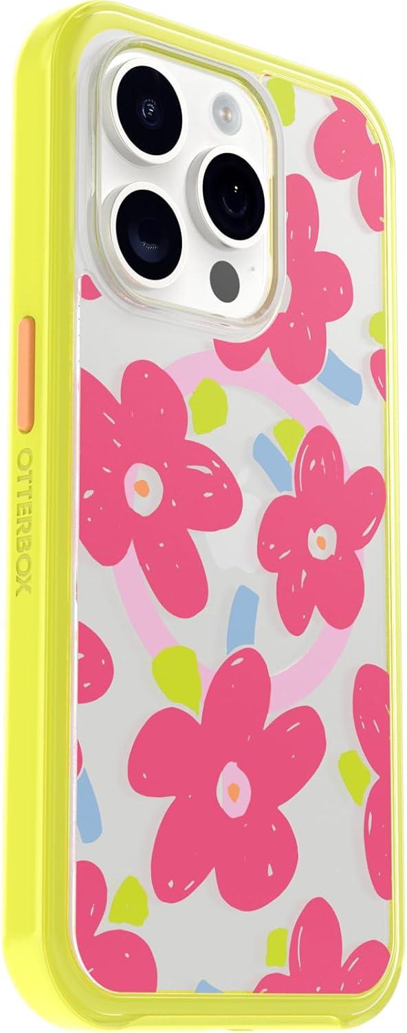 imageOtterBox iPhone 15 Pro Only Symmetry Series Clear Case WHIMSY BLOOM Yellow snaps to MagSafe ultrasleek raised edges protect camera amp screen